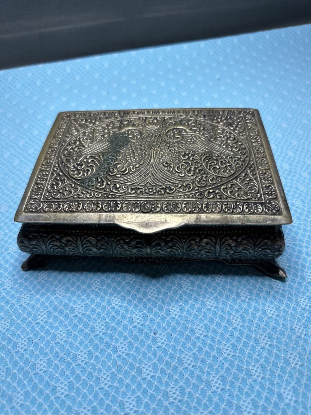 Vtg Brass Trinket Box With Mirror Made In Greece